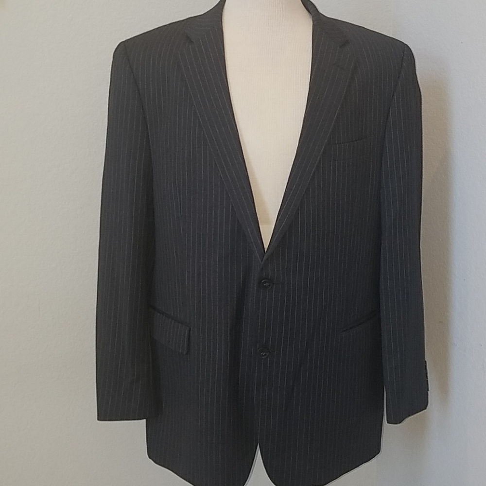Nautica Mens Gray Striped Blue White Suit